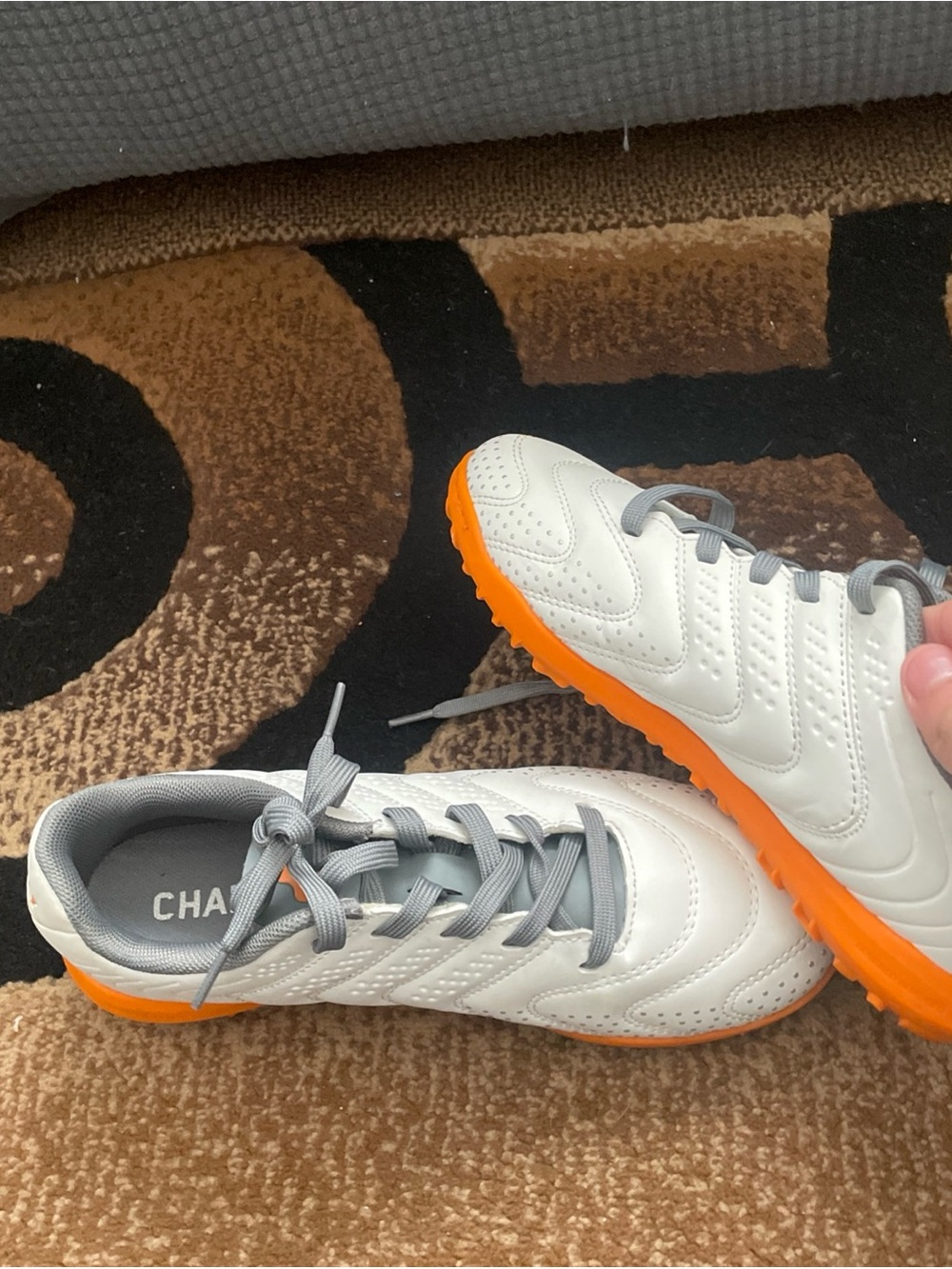 Kids White and Orange Soccer Cleats - CHA Brand